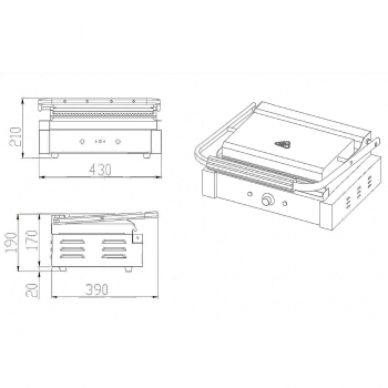 Elektro Kontaktgrill 430x390x210mm, oben & unten gerillt, 2,2kW-230V